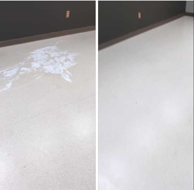 paint spill on before and after vinyl floor in Hamilton County Indiana